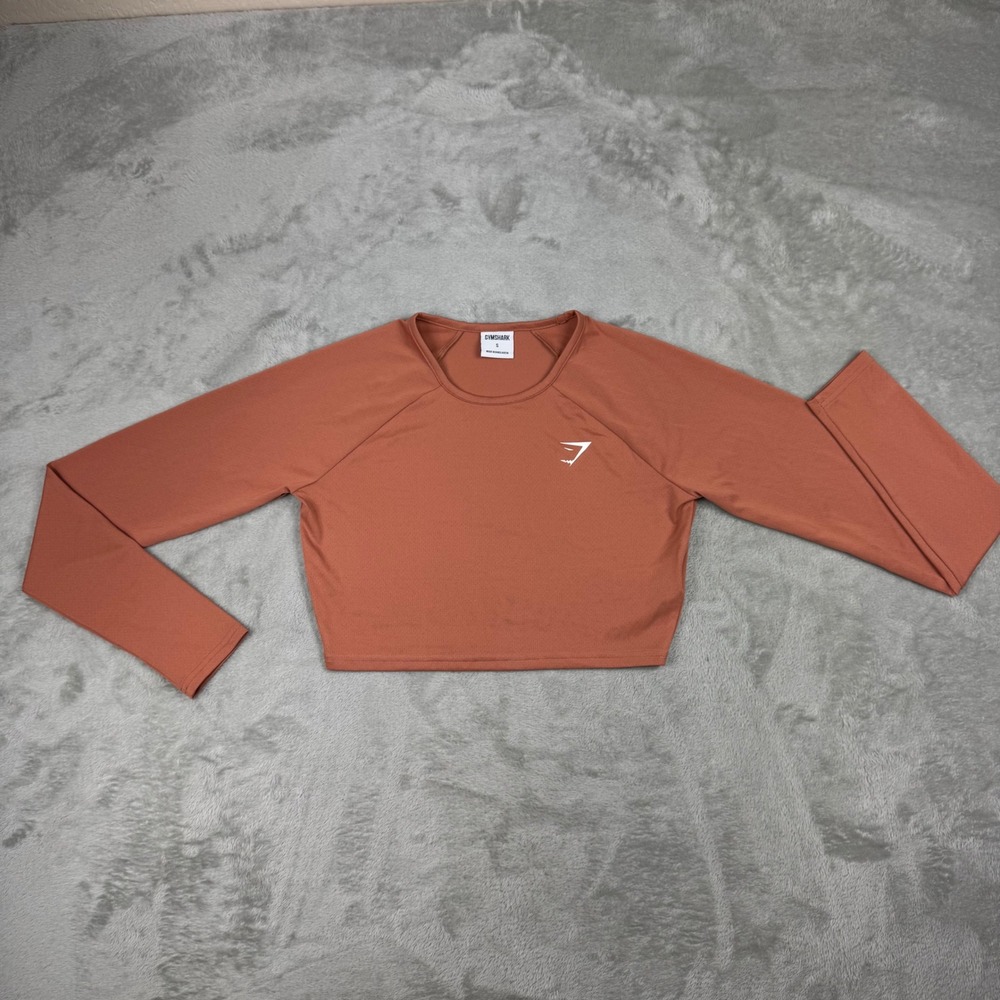 Gymshark Women's Small Long Sleeve Crop Top Rust Orange Workout Athletic Shirt